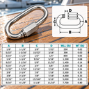 T316 Stainless Steel Quick Link Connector, Marine Boat Screw Link for Rigging, Sailing, Rope, Chain, and Utility Hardware - PACK 5