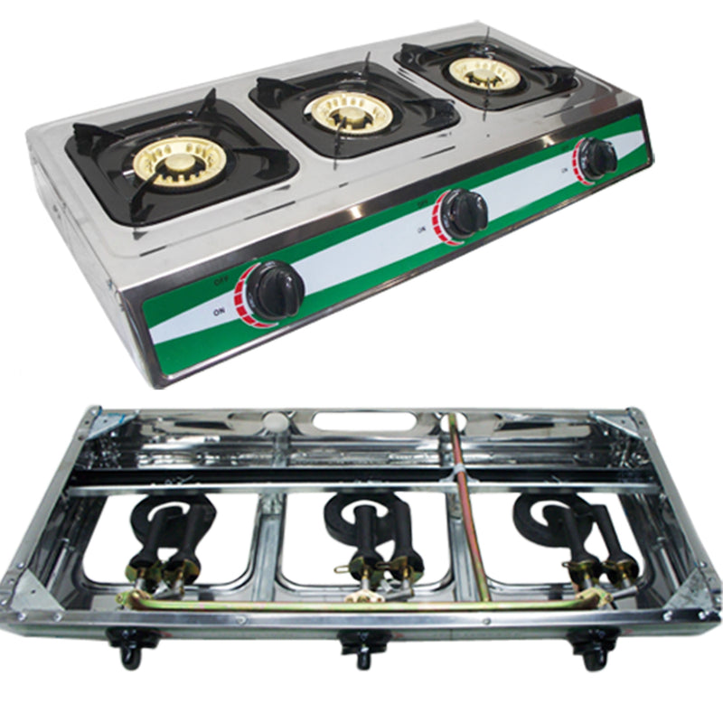 Portable 3 Triple Burners Stove Range Propane Gas Stove w/ Stand Combo