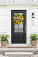 22” Artificial Mixed Floral & Lemon Wreath, Botanical Silk Flower Front Door Wreath with Faux Lemons, Farmhouse Spring Summer Wall Décor for Home & Kitchen