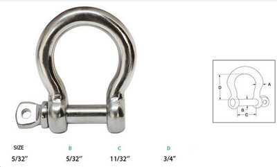 5/32'' Screw Pin Anchor Rigging Bow Shackle Stainless Steel Set 10 PCS For Marine Boat WLL 350 Lbs