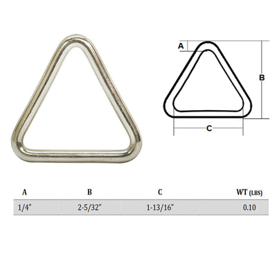 5 Pieces Marine Grade 316 Stainless Steel 1/4'' x 2'' Triangle Ring Welded