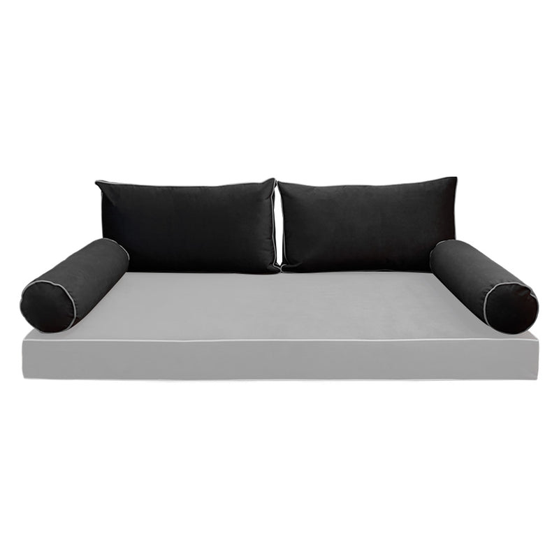 Model V2 - Velvet Indoor Daybed Bolster Pillow Backrest Cushion |COVERS ONLY|