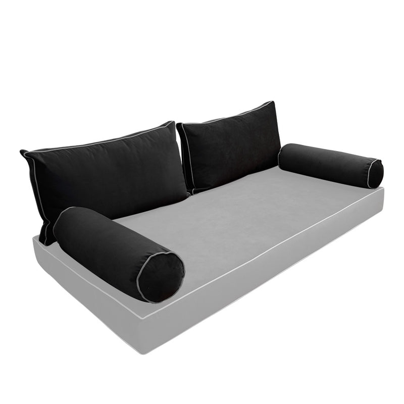 Model V2 - Velvet Indoor Daybed Bolster Pillow Backrest Cushion |COVERS ONLY|