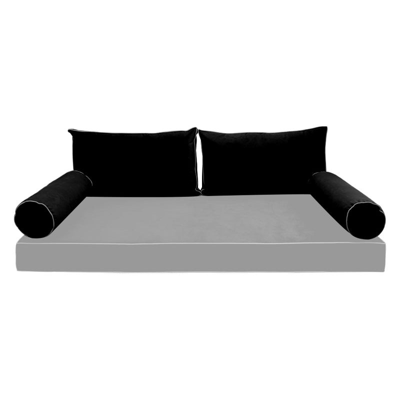 Model V2 - Velvet Indoor Daybed Bolster Pillow Backrest Cushion |COVERS ONLY|