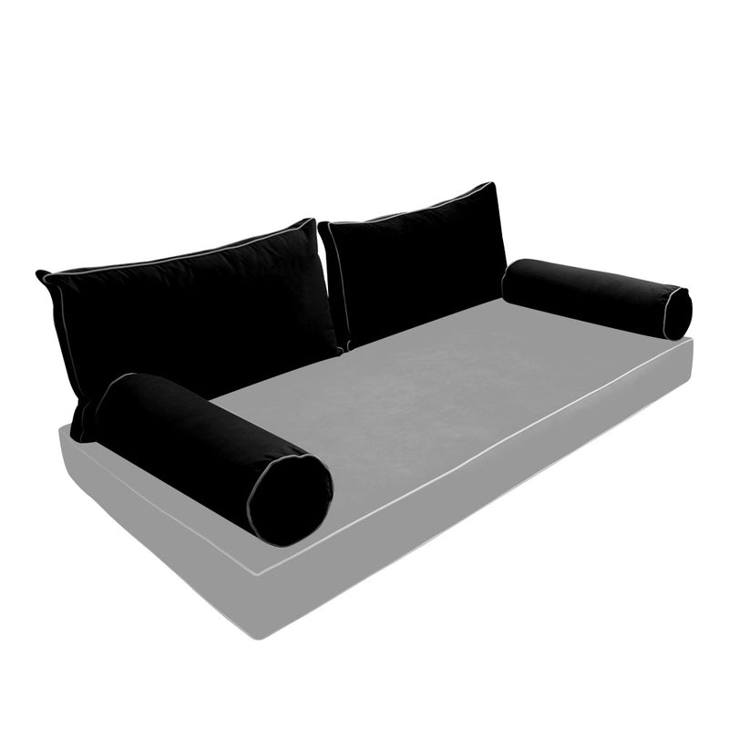 Model V2 - Velvet Indoor Daybed Bolster Pillow Backrest Cushion |COVERS ONLY|