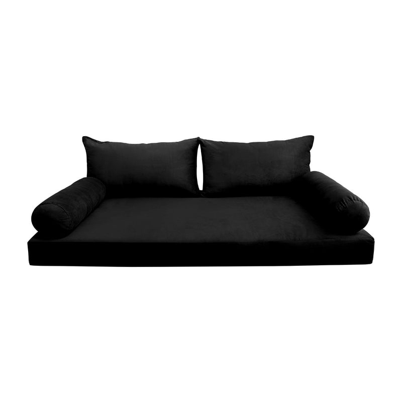 Model V2 - Velvet Indoor Daybed Mattress Bolster Backrest Cushions and Covers |Complete Set|