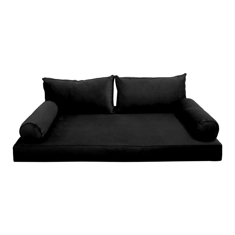 Model V2 - Velvet Indoor Daybed Mattress Bolster Backrest Cushions and Covers |Complete Set|