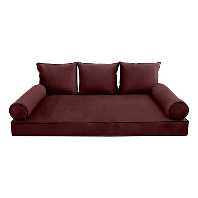Model V3 - Velvet Indoor Daybed Mattress Bolster Backrest Cushions and Covers |Complete Set|