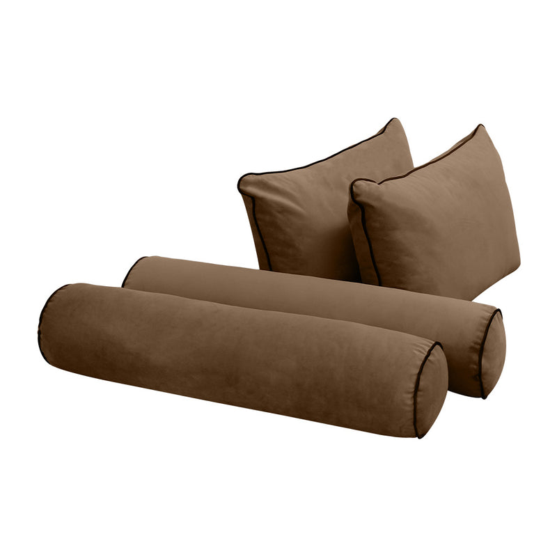Model V4 - Velvet Indoor Daybed Bolster Pillow Backrest Cushion |COVERS ONLY|