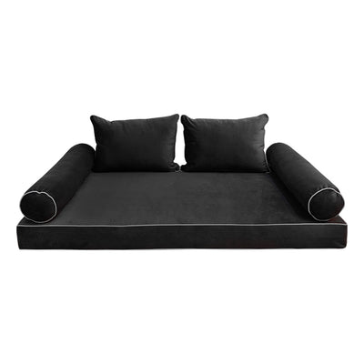 Model V4 - Velvet Indoor Daybed Mattress Bolster Backrest Cushions and Covers |Complete Set|