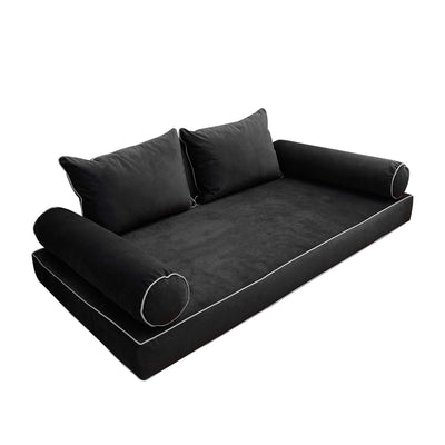 Model V4 - Velvet Indoor Daybed Mattress Bolster Backrest Cushions and Covers |Complete Set|