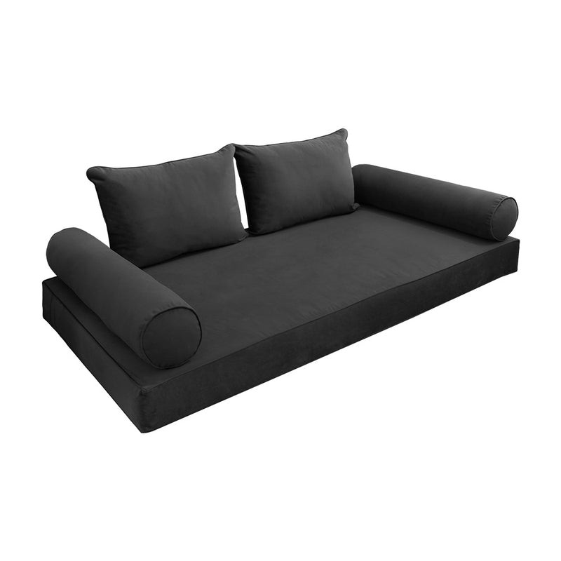 Model V4 - Velvet Indoor Daybed Mattress Bolster Backrest Cushions and Covers |Complete Set|