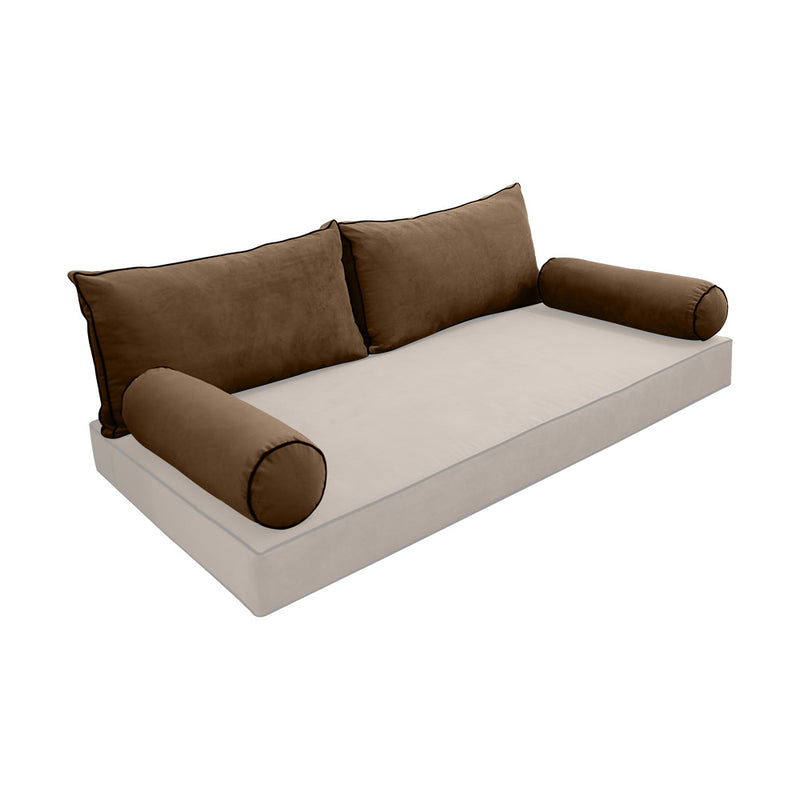 Model V2 - Velvet Indoor Daybed Bolster Pillow Backrest Cushion |COVERS ONLY|
