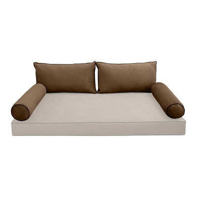 Model V2 - Velvet Indoor Daybed Bolster Pillow Backrest Cushion |COVERS ONLY|