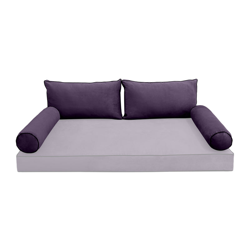 Model V2 - Velvet Indoor Daybed Bolster Pillow Backrest Cushion |COVERS ONLY|