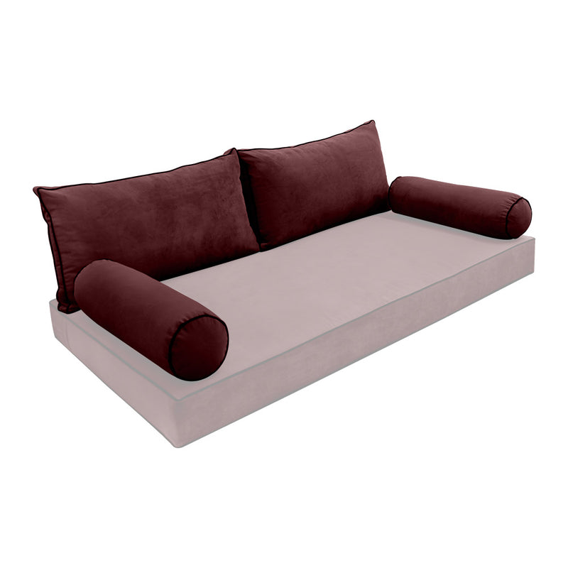 Model V2 - Velvet Indoor Daybed Bolster Pillow Backrest Cushion |COVERS ONLY|