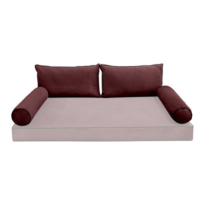 Model V2 - Velvet Indoor Daybed Bolster Pillow Backrest Cushion |COVERS ONLY|