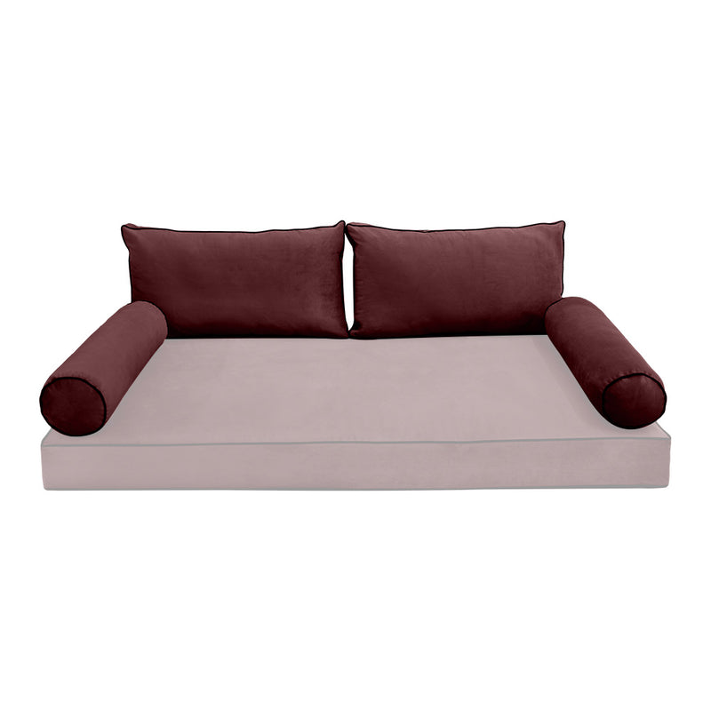 Model V2 - Velvet Indoor Daybed Bolster Pillow Backrest Cushion |COVERS ONLY|