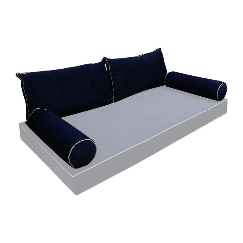 Model V2 - Velvet Indoor Daybed Bolster Pillow Backrest Cushion |COVERS ONLY|