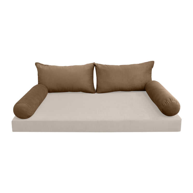 Model V2 - Velvet Indoor Daybed Bolster Pillow Backrest Cushion |COVERS ONLY|