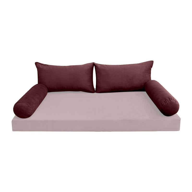 Model V2 - Velvet Indoor Daybed Bolster Pillow Backrest Cushion |COVERS ONLY|