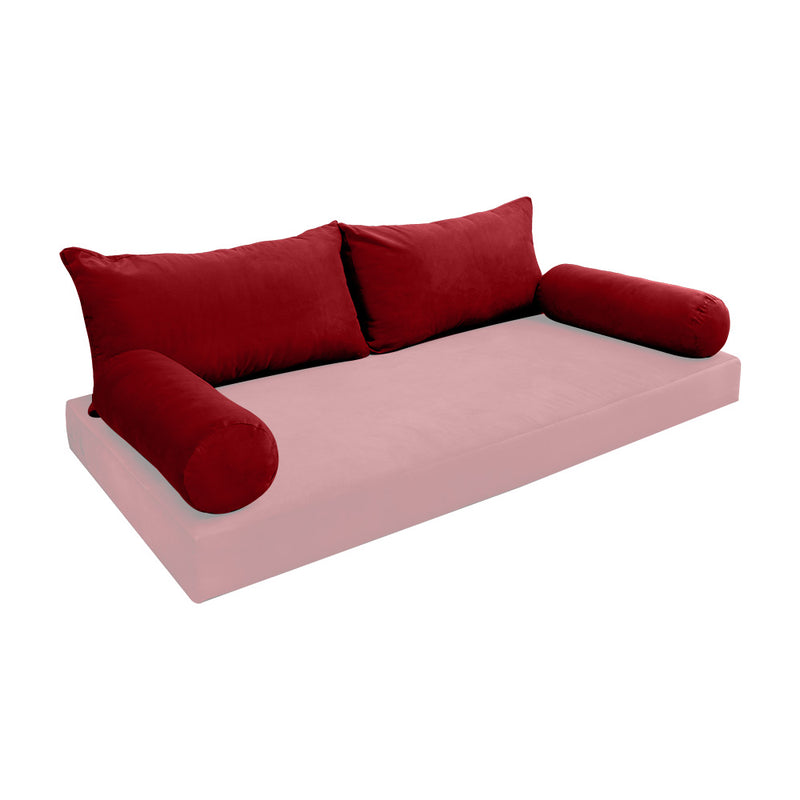 Model V2 - Velvet Indoor Daybed Bolster Pillow Backrest Cushion |COVERS ONLY|