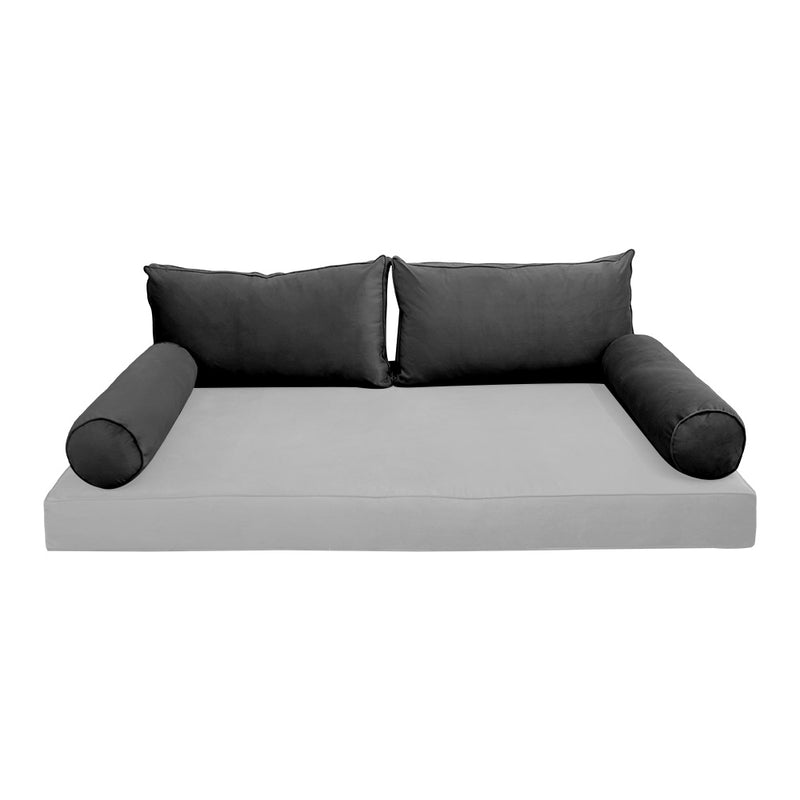 Model V2 - Velvet Indoor Daybed Bolster Pillow Backrest Cushion |COVERS ONLY|