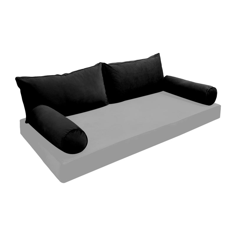 Model V2 - Velvet Indoor Daybed Bolster Pillow Backrest Cushion |COVERS ONLY|