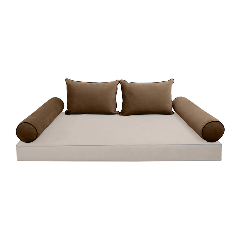 Model V4 - Velvet Indoor Daybed Bolster Pillow Backrest Cushion |COVERS ONLY|