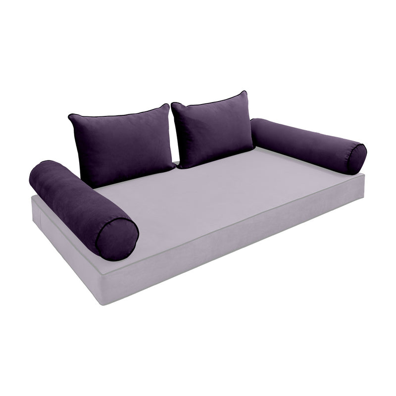 Model V4 - Velvet Indoor Daybed Bolster Pillow Backrest Cushion |COVERS ONLY|