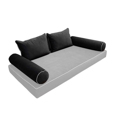 Model V4 - Velvet Indoor Daybed Bolster Pillow Backrest Cushion |COVERS ONLY|