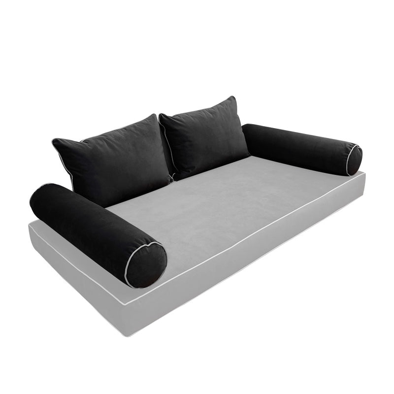 Model V4 - Velvet Indoor Daybed Bolster Pillow Backrest Cushion |COVERS ONLY|
