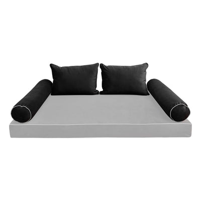 Model V4 - Velvet Indoor Daybed Bolster Pillow Backrest Cushion |COVERS ONLY|