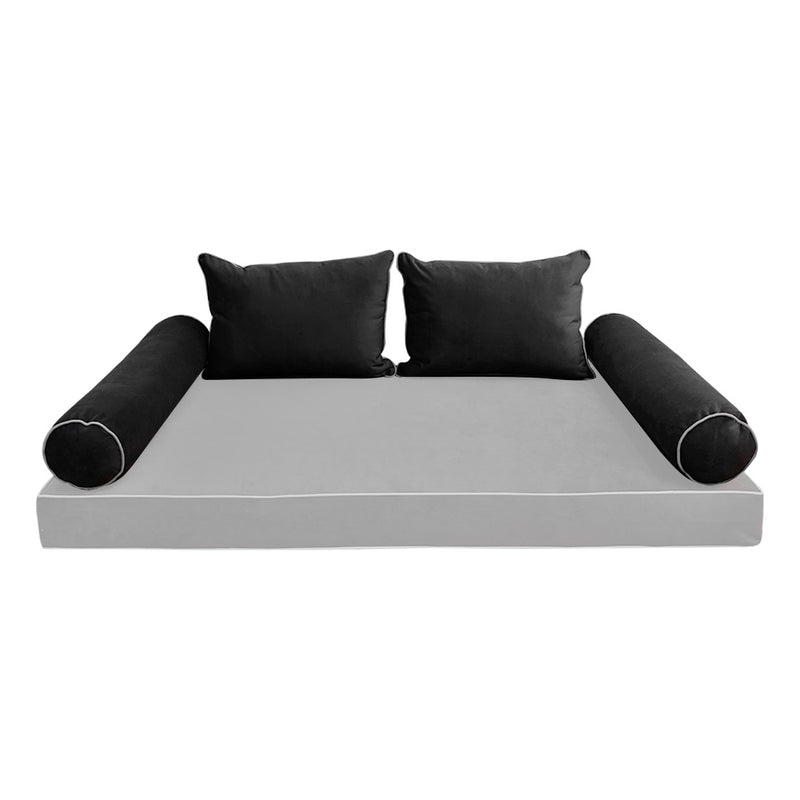 Model V4 - Velvet Indoor Daybed Bolster Pillow Backrest Cushion |COVERS ONLY|