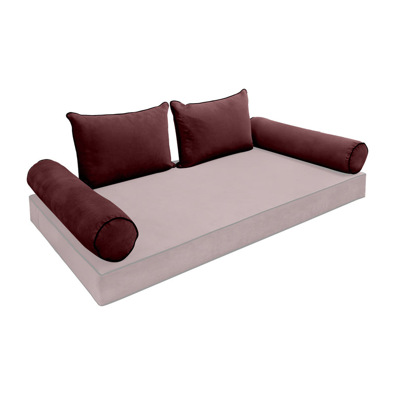 Model V4 - Velvet Indoor Daybed Bolster Pillow Backrest Cushion |COVERS ONLY|