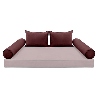 Model V4 - Velvet Indoor Daybed Bolster Pillow Backrest Cushion |COVERS ONLY|