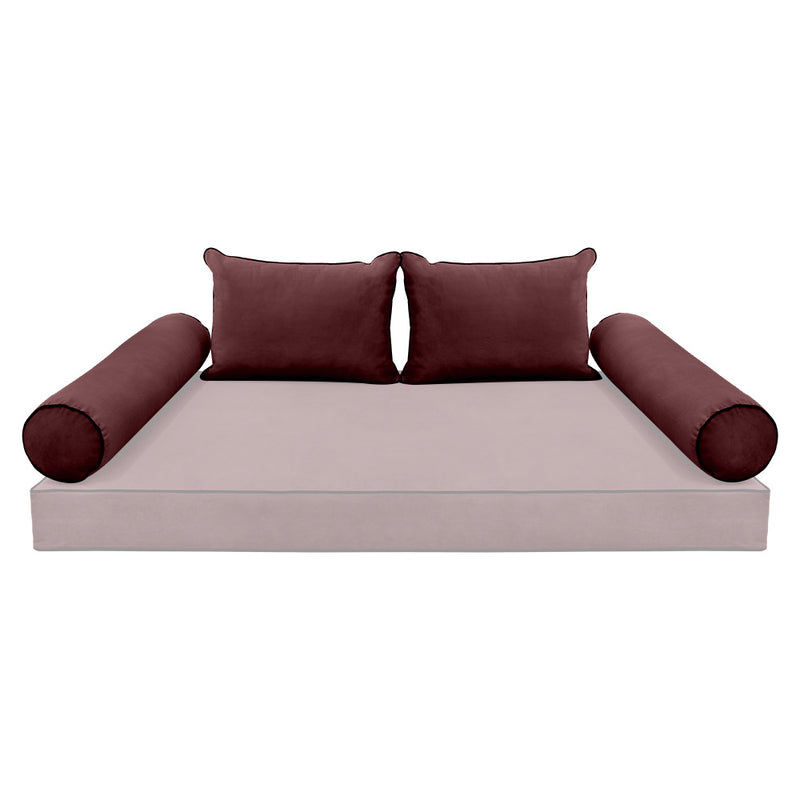Model V4 - Velvet Indoor Daybed Bolster Pillow Backrest Cushion |COVERS ONLY|