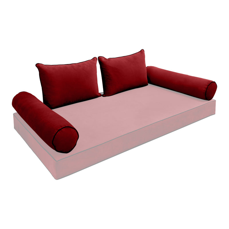 Model V4 - Velvet Indoor Daybed Bolster Pillow Backrest Cushion |COVERS ONLY|
