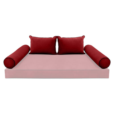 Model V4 - Velvet Indoor Daybed Bolster Pillow Backrest Cushion |COVERS ONLY|