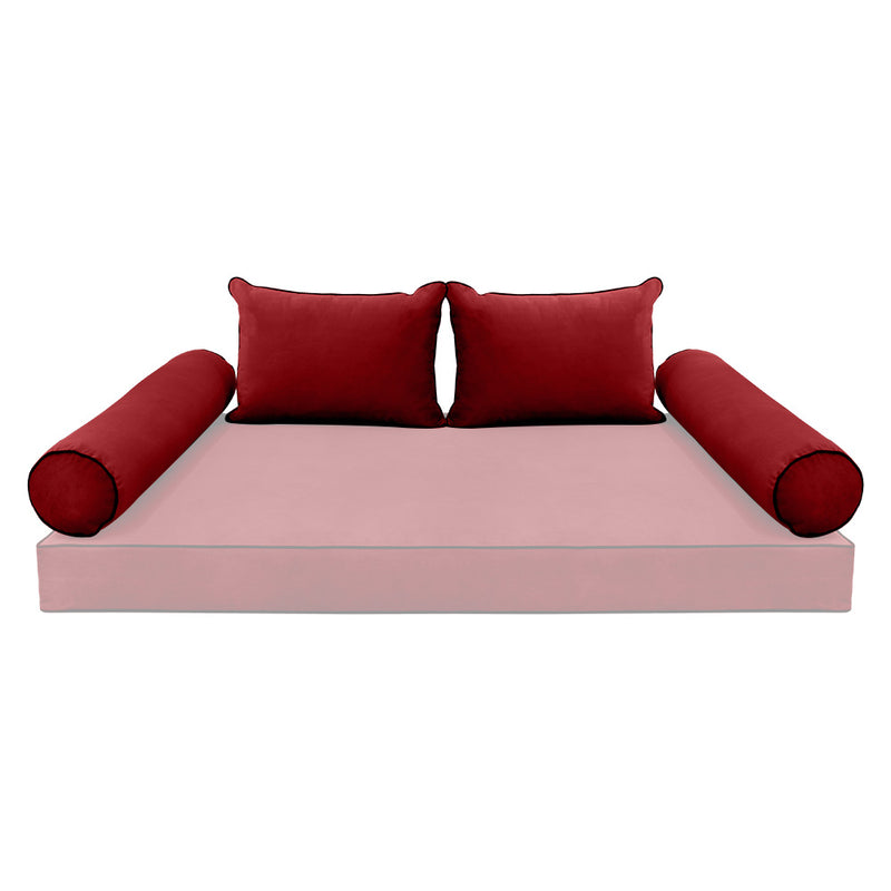 Model V4 - Velvet Indoor Daybed Bolster Pillow Backrest Cushion |COVERS ONLY|