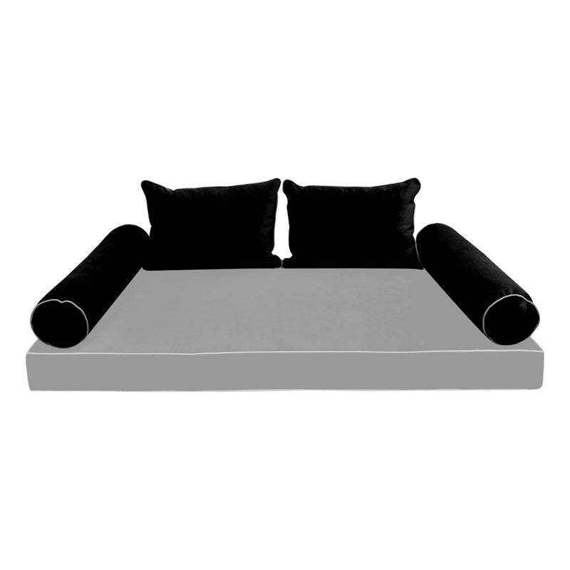 Model V4 - Velvet Indoor Daybed Bolster Pillow Backrest Cushion |COVERS ONLY|