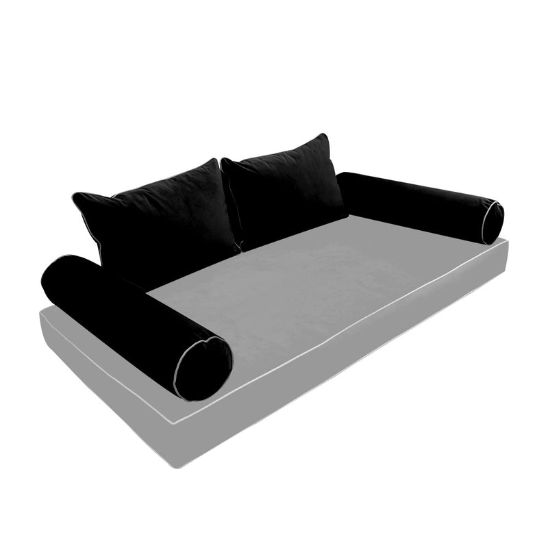 Model V4 - Velvet Indoor Daybed Bolster Pillow Backrest Cushion |COVERS ONLY|