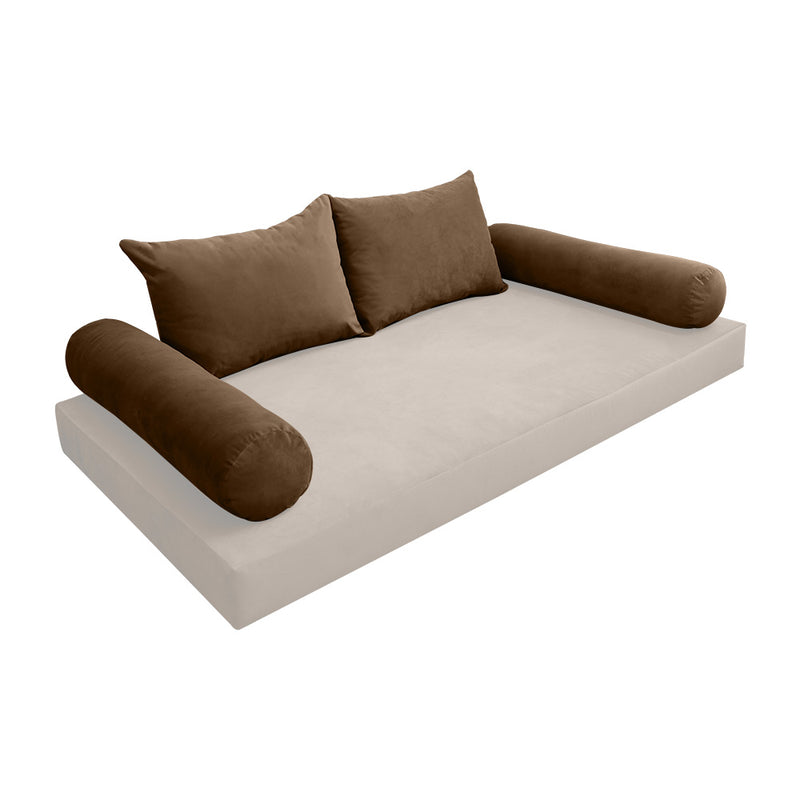 Model V4 - Velvet Indoor Daybed Bolster Pillow Backrest Cushion |COVERS ONLY|