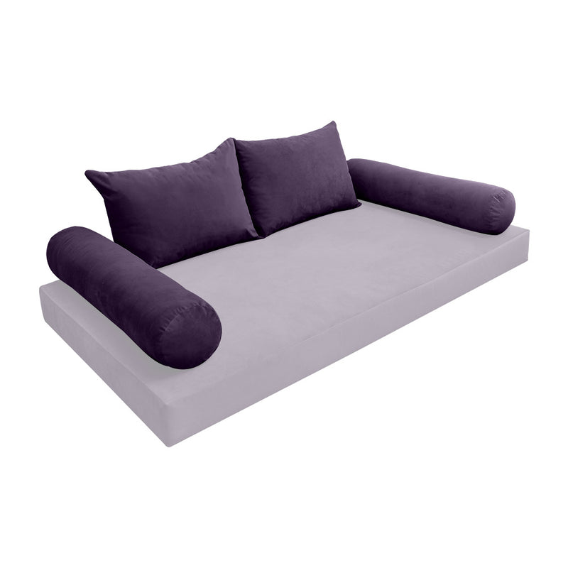 Model V4 - Velvet Indoor Daybed Bolster Pillow Backrest Cushion |COVERS ONLY|