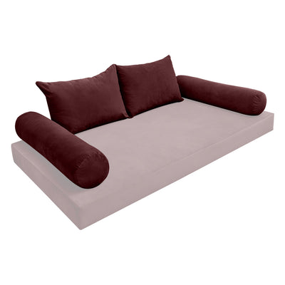 Model V4 - Velvet Indoor Daybed Bolster Pillow Backrest Cushion |COVERS ONLY|