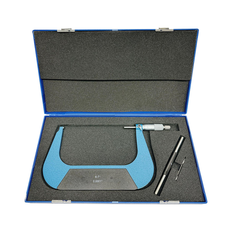 Outside Micrometer 6" - 7" Range, 0.0001" Graduation ,Ratchet Stop, Solid Metal Frame