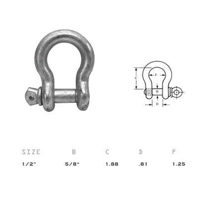 1/2'' Screw Pin Anchor D Ring Rigging Bow Shackle Galvanized Steel Drop Forged Set 5 PC For Marine Boat WLL 4000 Lbs