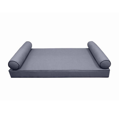 *COVER ONLY*-Model-5 Outdoor Daybed Mattress Bolster Pillow Slipcovers Contrast Pipe Trim Queen Size - AD001