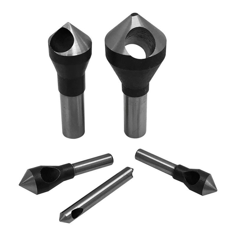 1 Set of 90 Degrees 5 Pcs Straight Shank HSS Zero Flute Countersinks & Deburring Tool