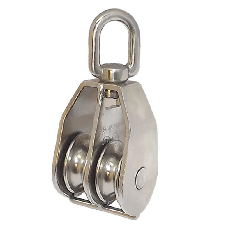 1-1/4" Stainless Steel DOUBLE Pulley With Swivel Eye 500 LB WLL Rope size 5/16"